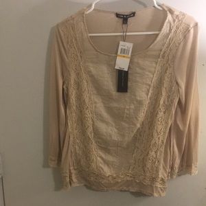 Cable & Gauge Tops / Lace Trim Blouse, Brown / S/p